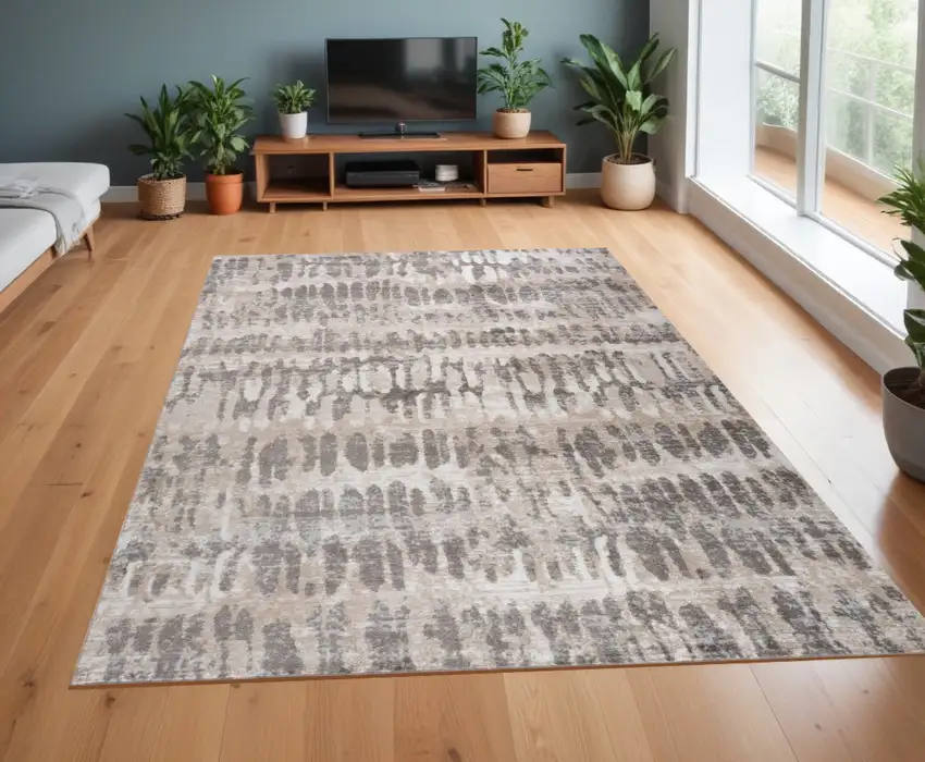 Beige and Brown Abstract Distressed Area Rug Photo 1