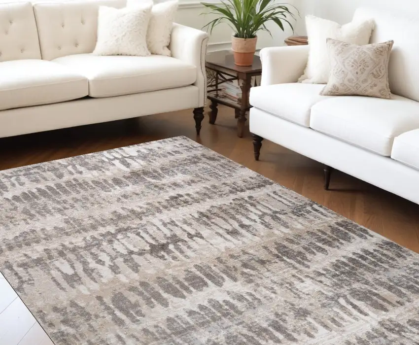 Beige and Brown Abstract Distressed Area Rug Photo 1