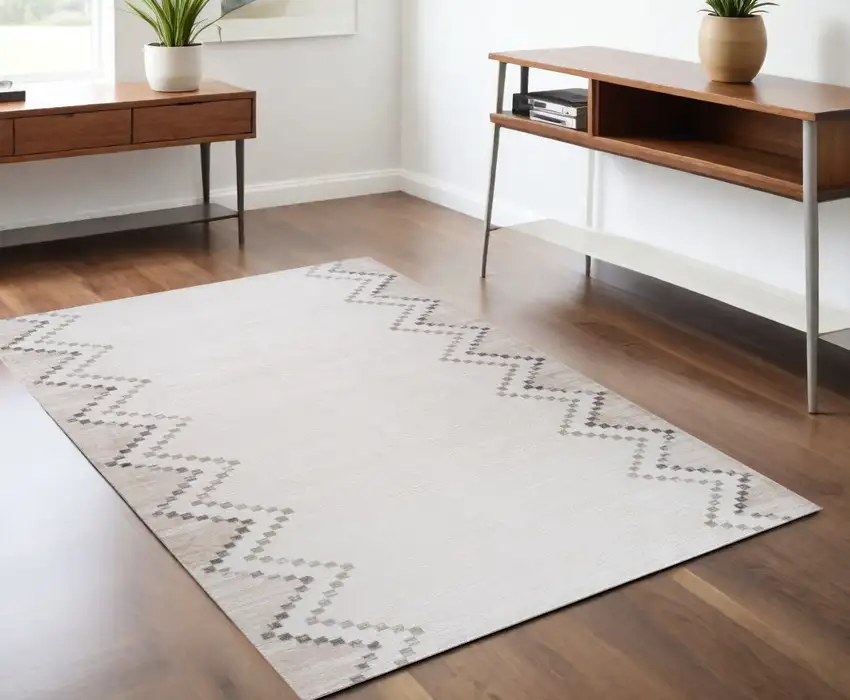 Beige and Brown Abstract Distressed Area Rug Photo 1
