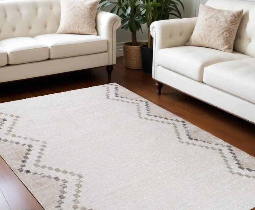 Beige and Brown Abstract Distressed Area Rug Photo 1
