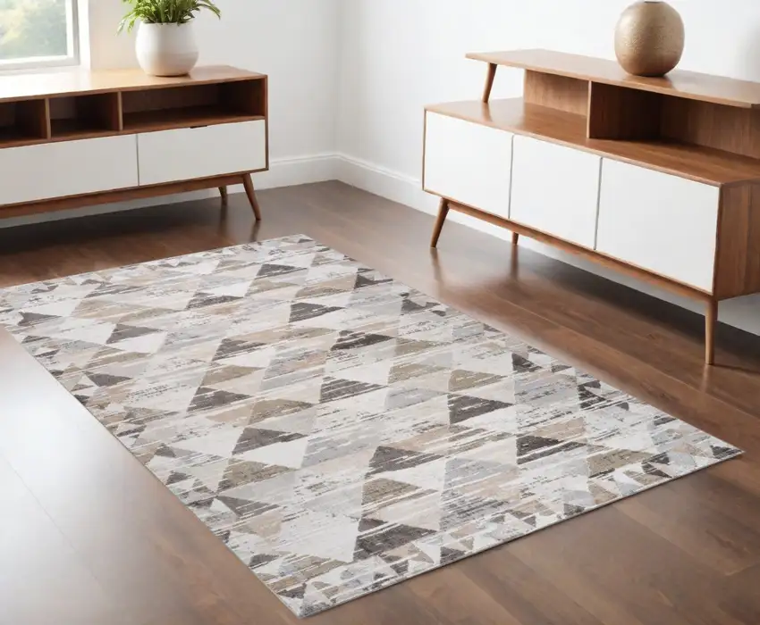 Beige and Brown Abstract Distressed Area Rug Photo 1