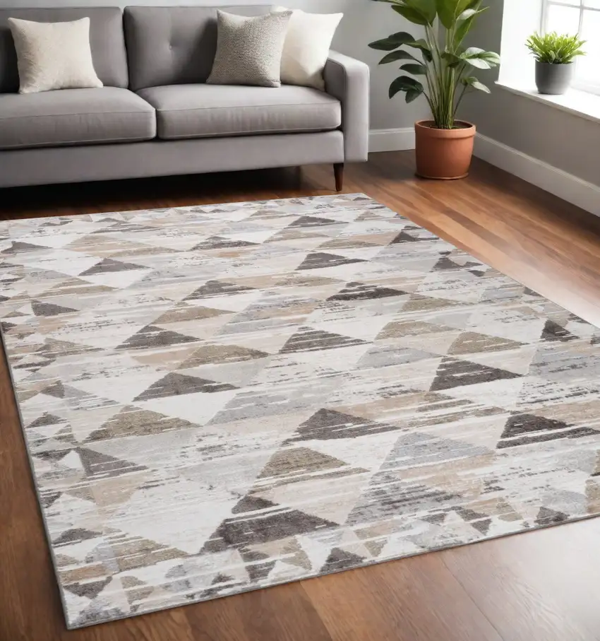 Beige and Brown Abstract Distressed Area Rug Photo 1