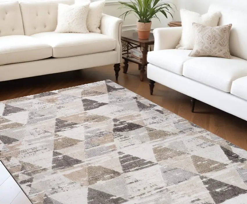 Beige and Brown Abstract Distressed Area Rug Photo 1