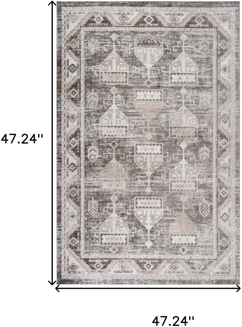 Beige and Brown Abstract Distressed Area Rug Photo 3