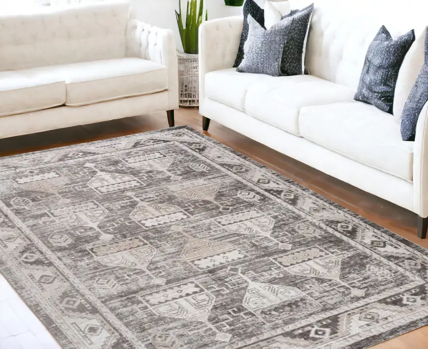 Beige and Brown Abstract Distressed Area Rug Photo 1