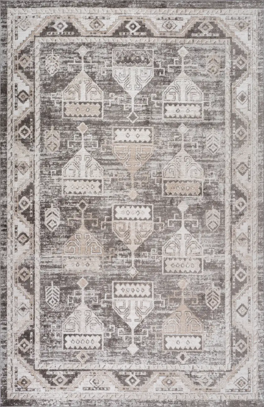 Beige and Brown Abstract Distressed Area Rug Photo 2