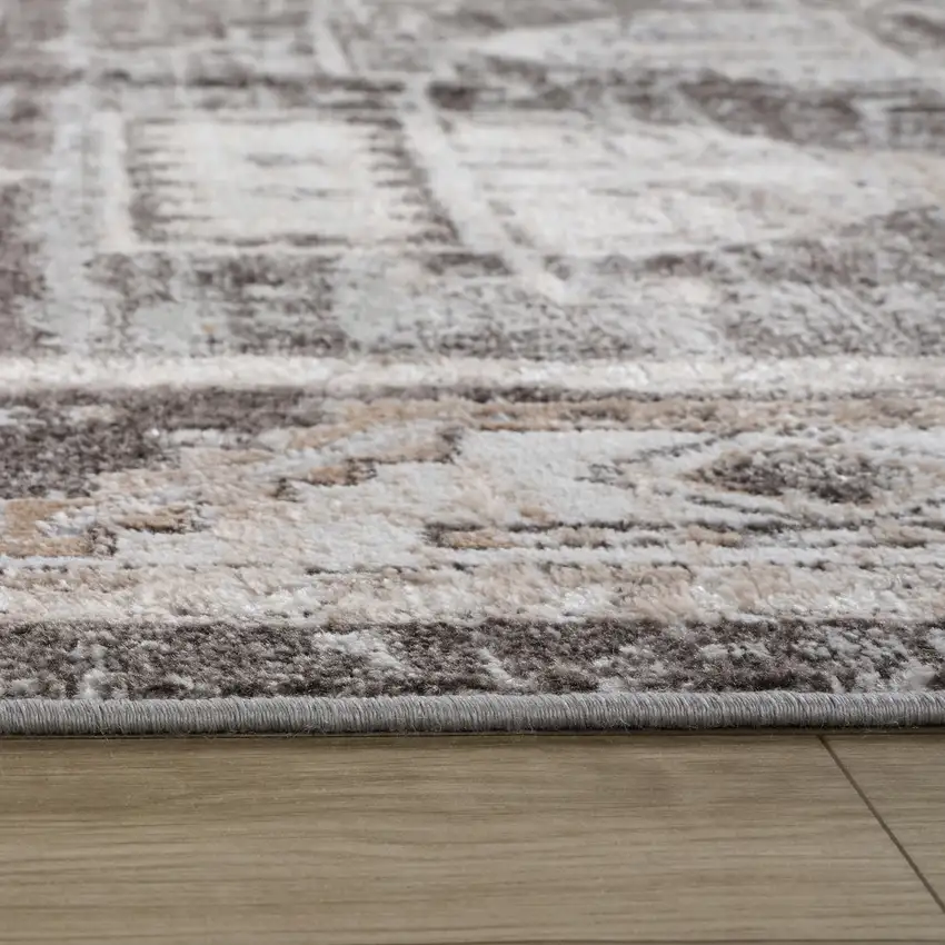 Beige and Brown Abstract Distressed Area Rug Photo 5