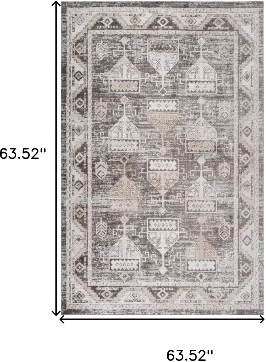 Beige and Brown Abstract Distressed Area Rug Photo 3