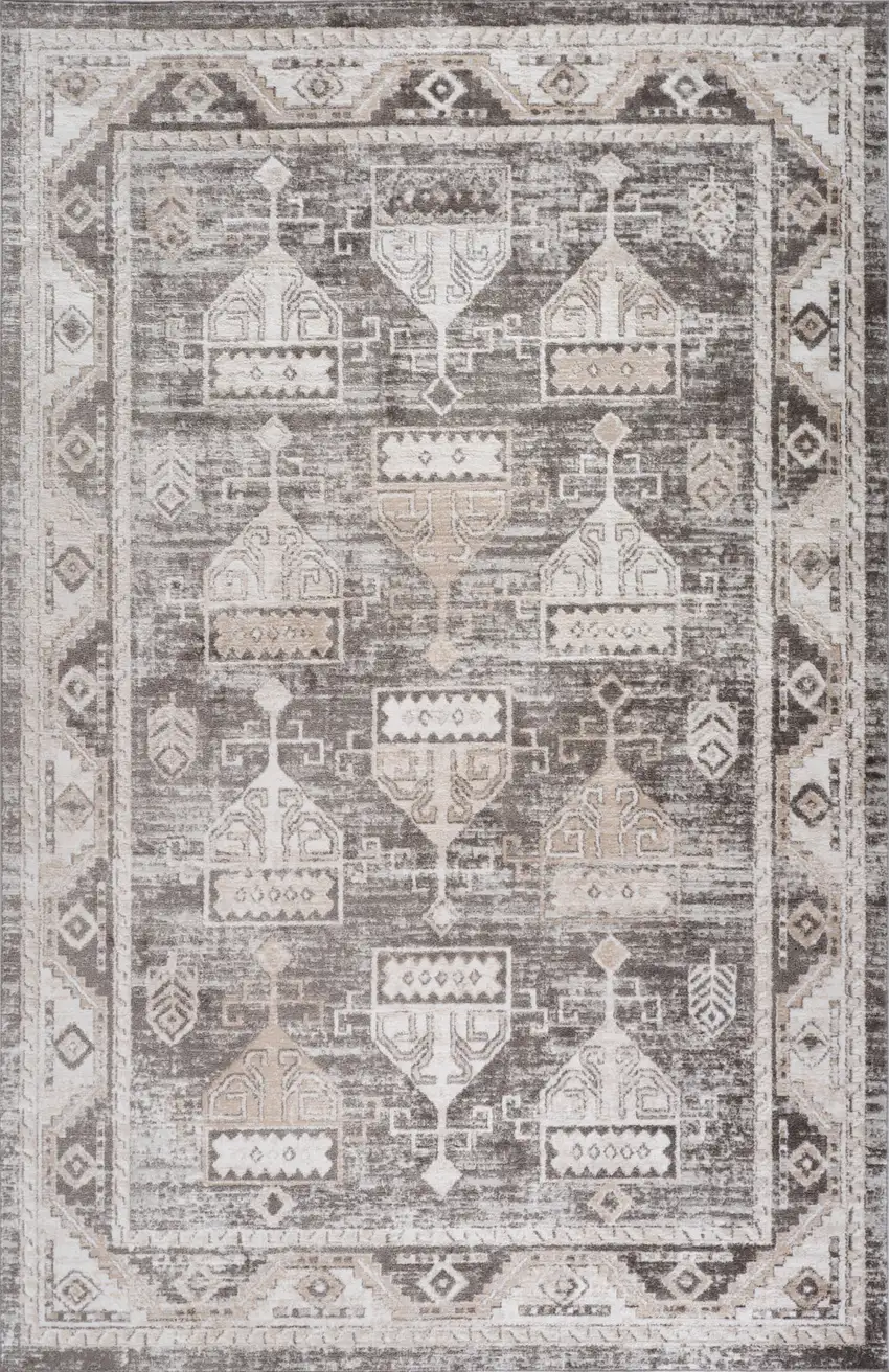 Beige and Brown Abstract Distressed Area Rug Photo 4