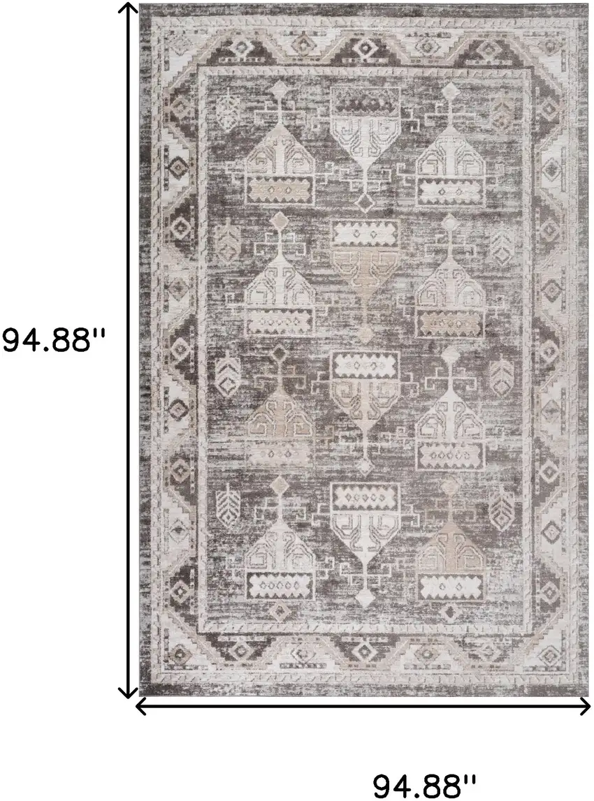 Beige and Brown Abstract Distressed Area Rug Photo 6