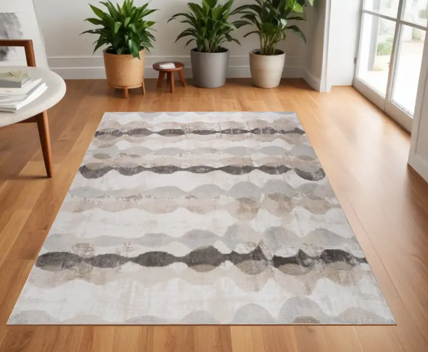Beige and Brown Abstract Distressed Area Rug Photo 1
