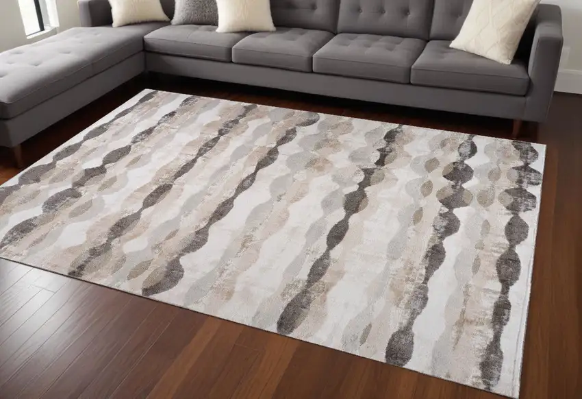 Beige and Brown Abstract Distressed Area Rug Photo 1