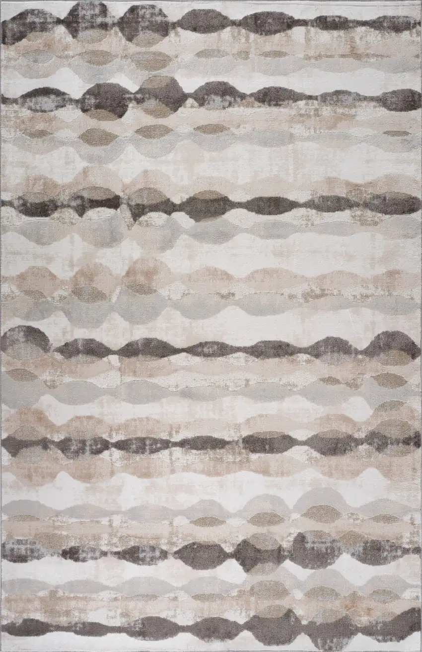Beige and Brown Abstract Distressed Area Rug Photo 2