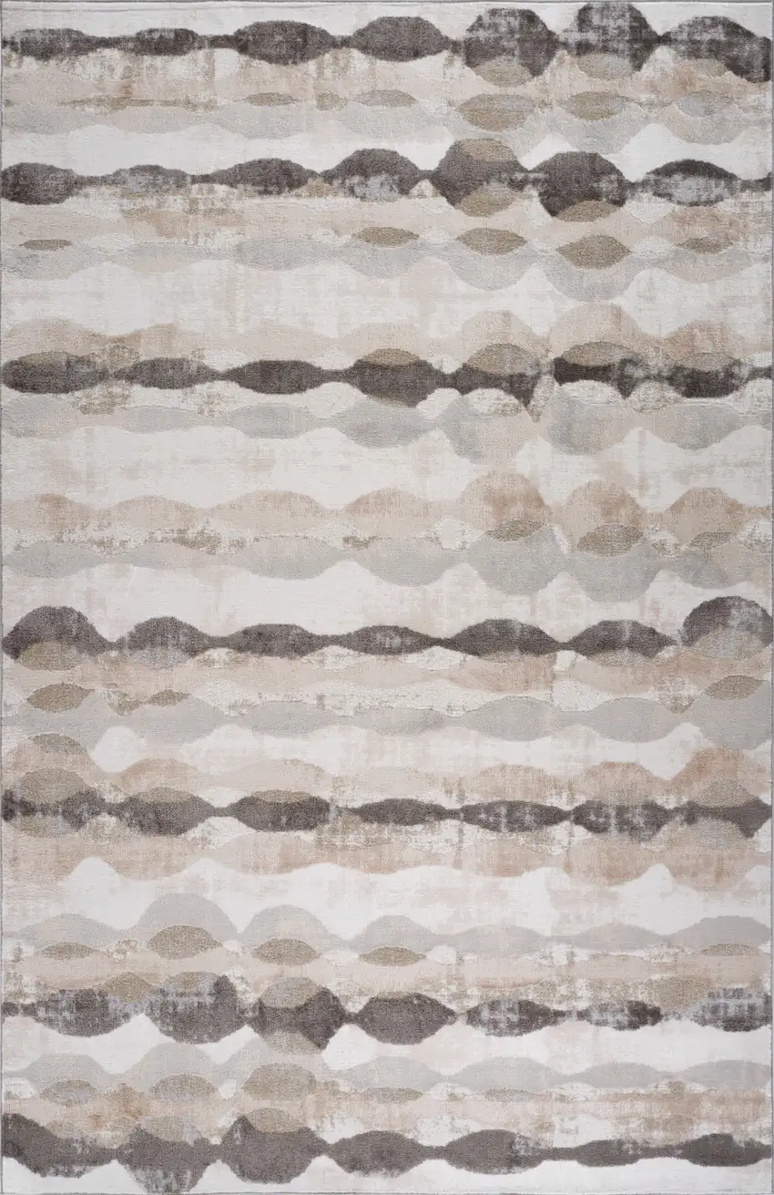 Beige and Brown Abstract Distressed Area Rug Photo 5
