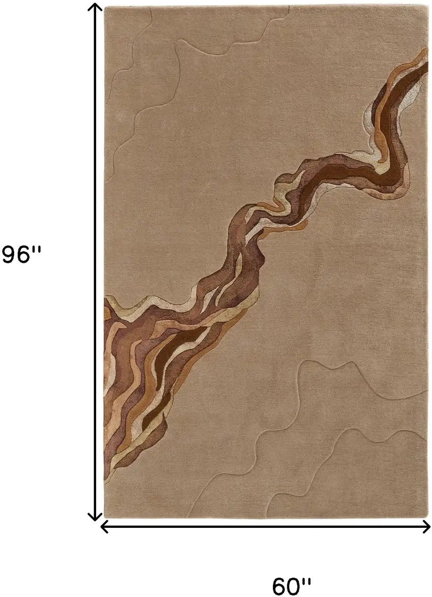 Beige and Brown Abstract Hand Tufted Area Rug Photo 3