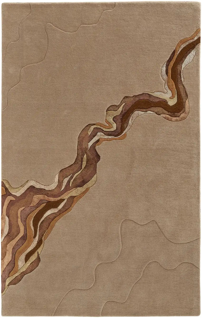 Beige and Brown Abstract Hand Tufted Area Rug Photo 2
