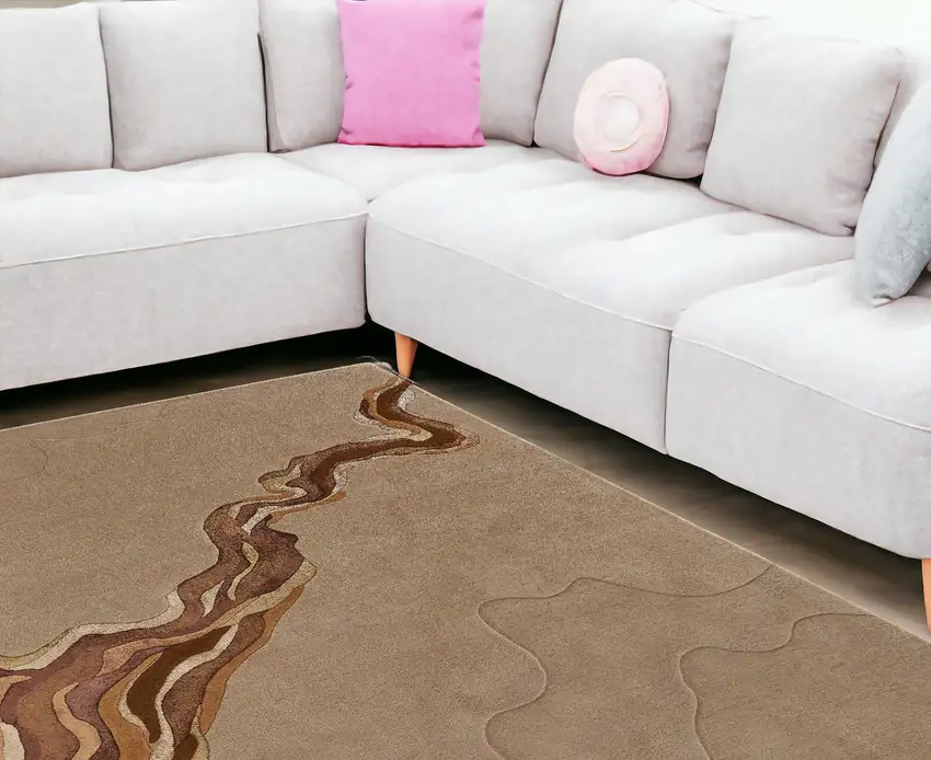 Beige and Brown Abstract Hand Tufted Area Rug Photo 1
