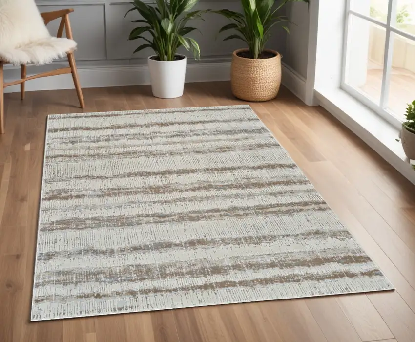 Beige and Brown Abstract Non Skid Area Rug Photo 2