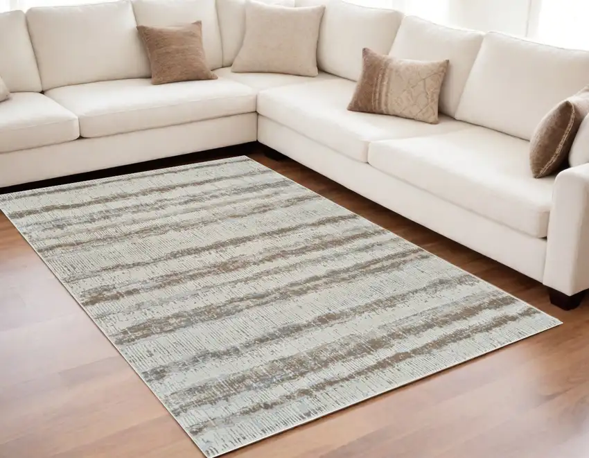 Beige and Brown Abstract Non Skid Area Rug Photo 1