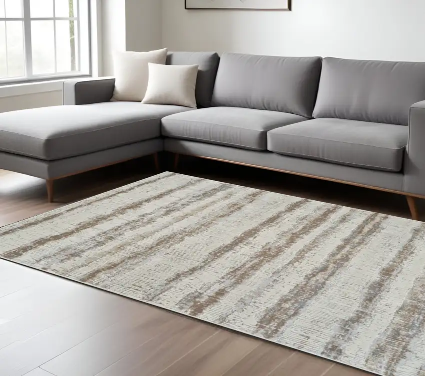 Beige and Brown Abstract Non Skid Area Rug Photo 2