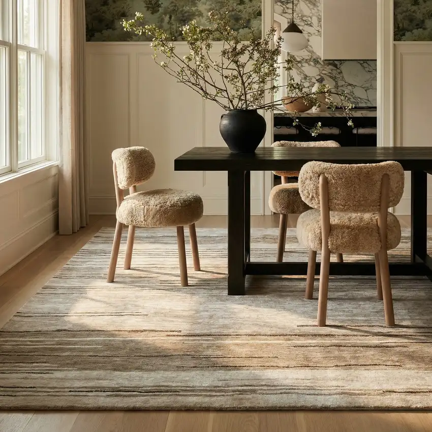 Beige and Brown Abstract Power Loom Distressed Non Skid Area Rug Photo 9