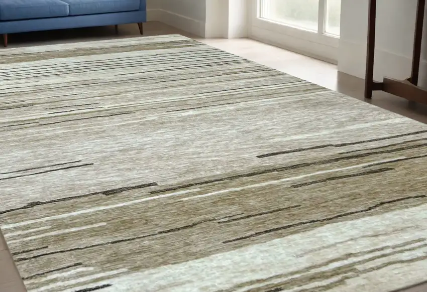 Beige and Brown Abstract Power Loom Distressed Non Skid Area Rug Photo 1