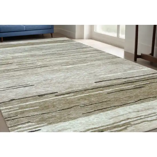Beige and Brown Abstract Power Loom Distressed Non Skid Area Rug Photo 1