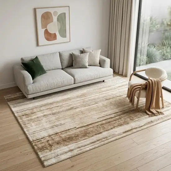 Beige and Brown Abstract Power Loom Distressed Non Skid Area Rug Photo 1