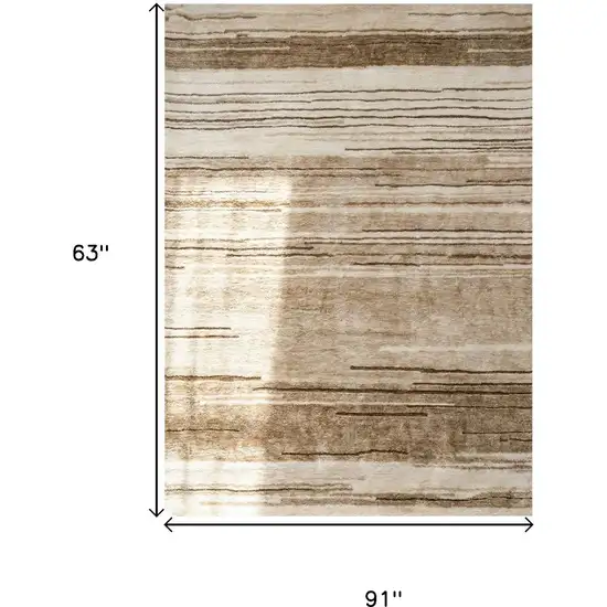 Beige and Brown Abstract Power Loom Distressed Non Skid Area Rug Photo 6