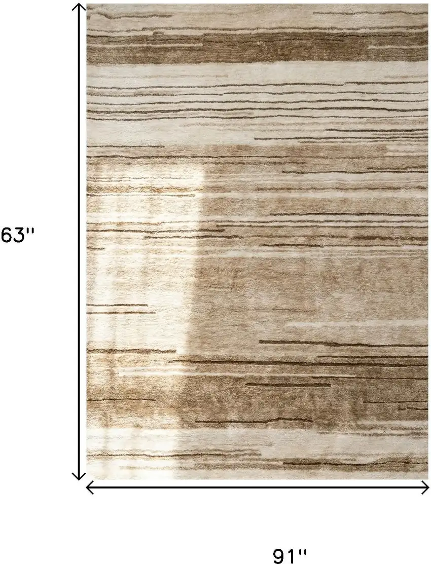 Beige and Brown Abstract Power Loom Distressed Non Skid Area Rug Photo 6