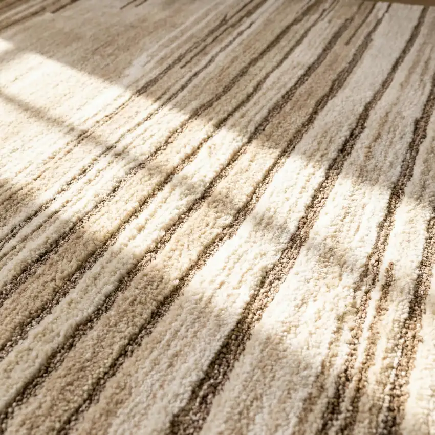 Beige and Brown Abstract Power Loom Distressed Non Skid Area Rug Photo 4