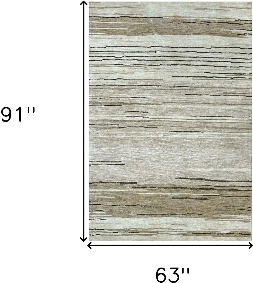Beige and Brown Abstract Power Loom Distressed Area Rug Photo 3