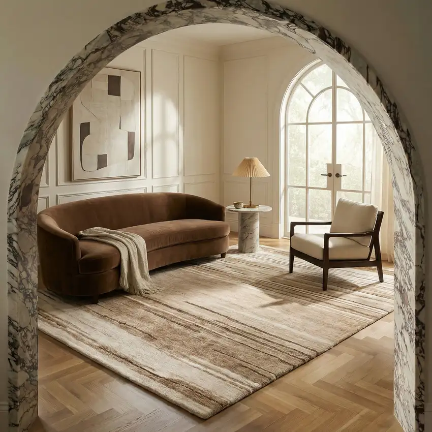 Beige and Brown Abstract Power Loom Distressed Non Skid Area Rug Photo 9