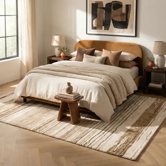 Beige and Brown Abstract Power Loom Distressed Non Skid Area Rug Photo 5