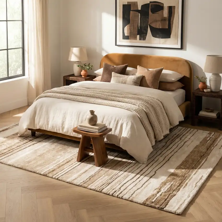 Beige and Brown Abstract Power Loom Distressed Non Skid Area Rug Photo 5