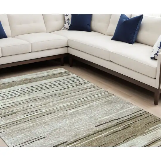 Beige and Brown Abstract Power Loom Distressed Non Skid Area Rug Photo 1