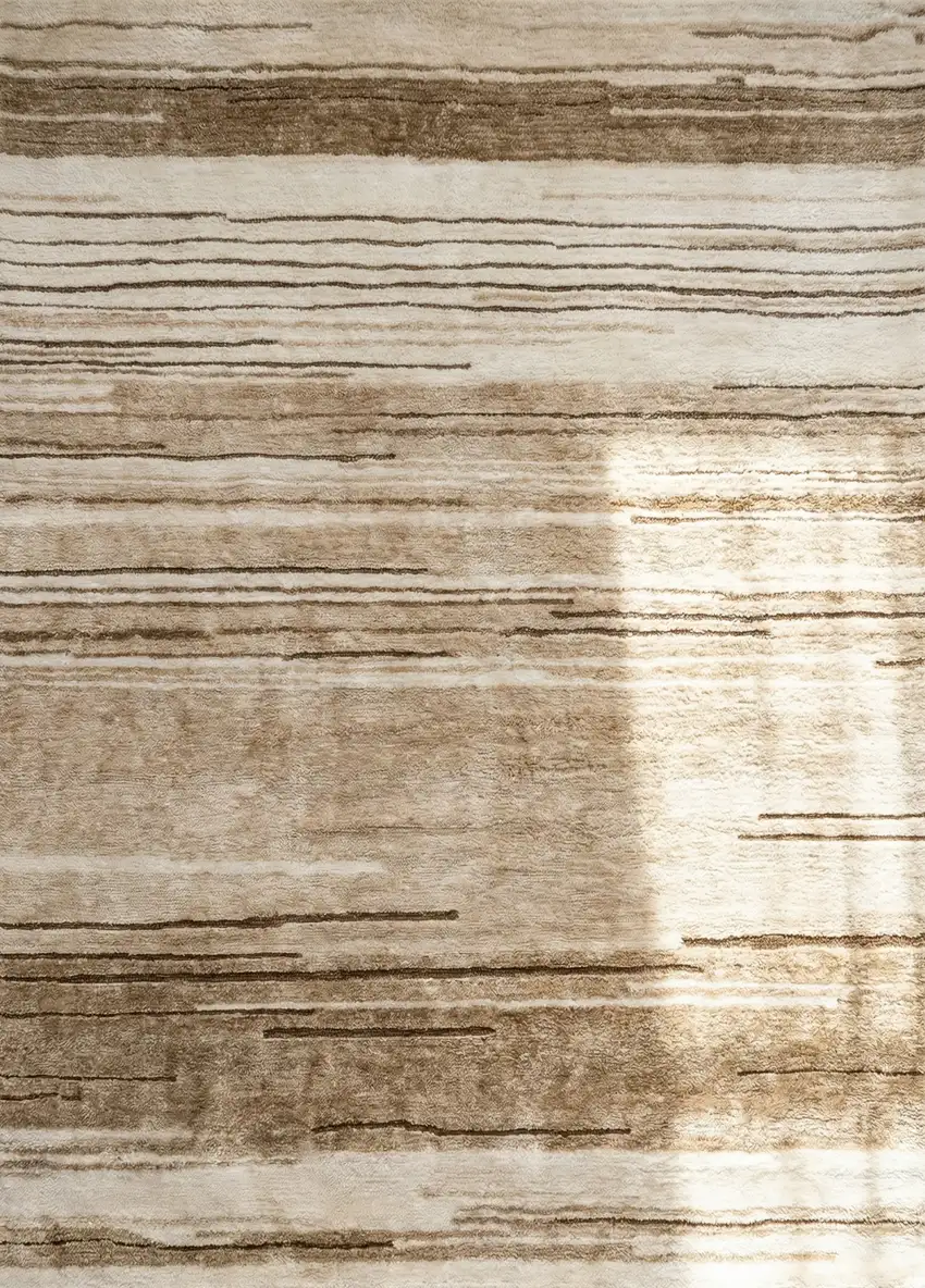 Beige and Brown Abstract Power Loom Distressed Non Skid Area Rug Photo 3