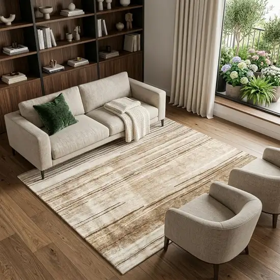 Beige and Brown Abstract Power Loom Distressed Non Skid Area Rug Photo 1