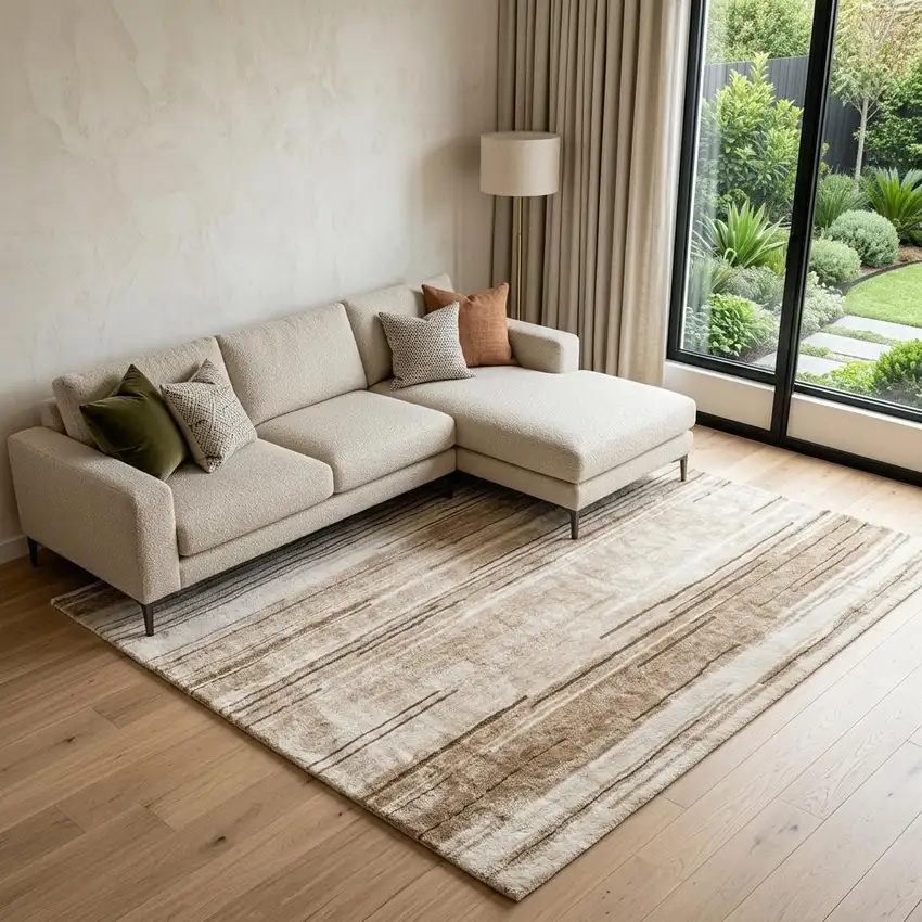 Beige and Brown Abstract Power Loom Distressed Non Skid Area Rug Photo 1