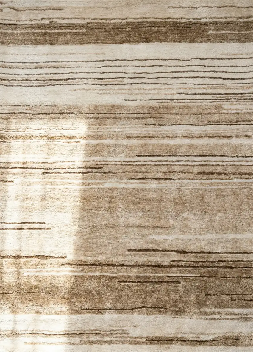 Beige and Brown Abstract Power Loom Distressed Non Skid Area Rug Photo 2