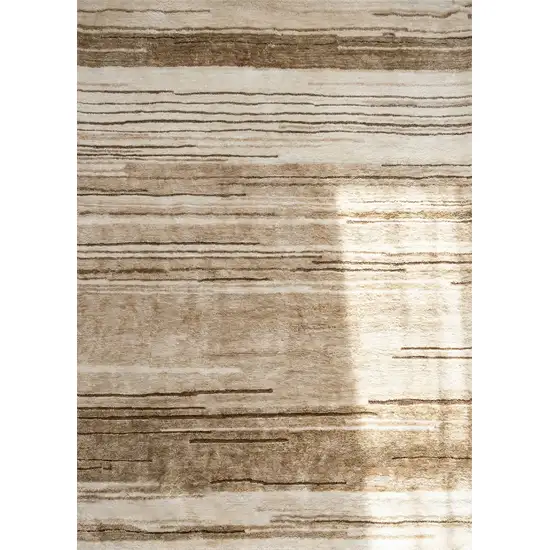 Beige and Brown Abstract Power Loom Distressed Non Skid Area Rug Photo 3