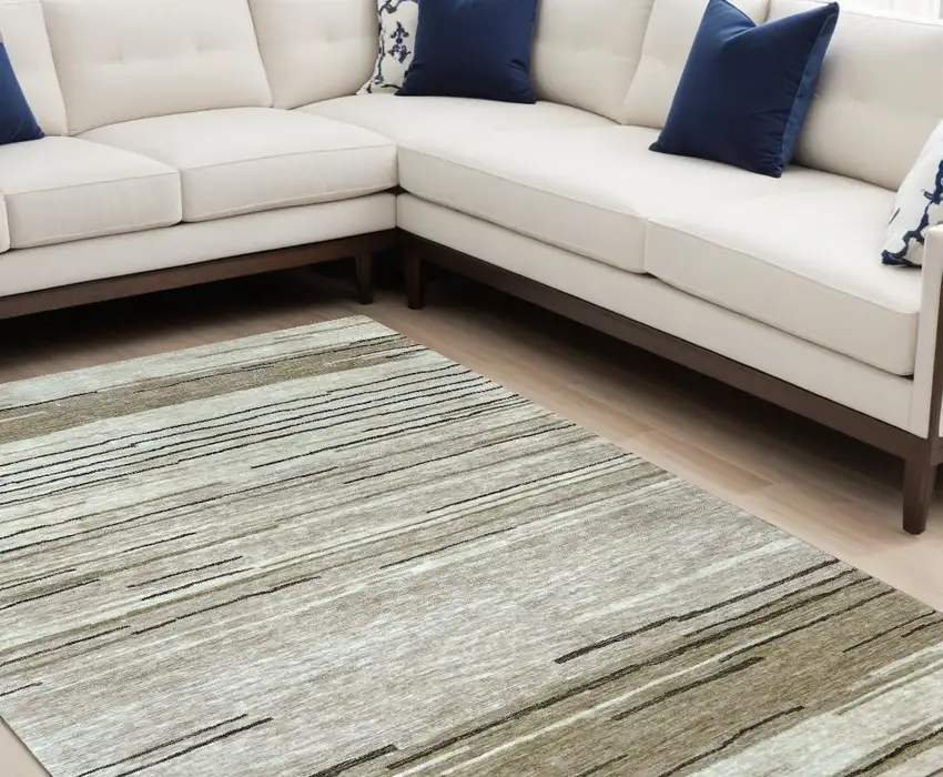 Beige and Brown Abstract Power Loom Distressed Area Rug Photo 1