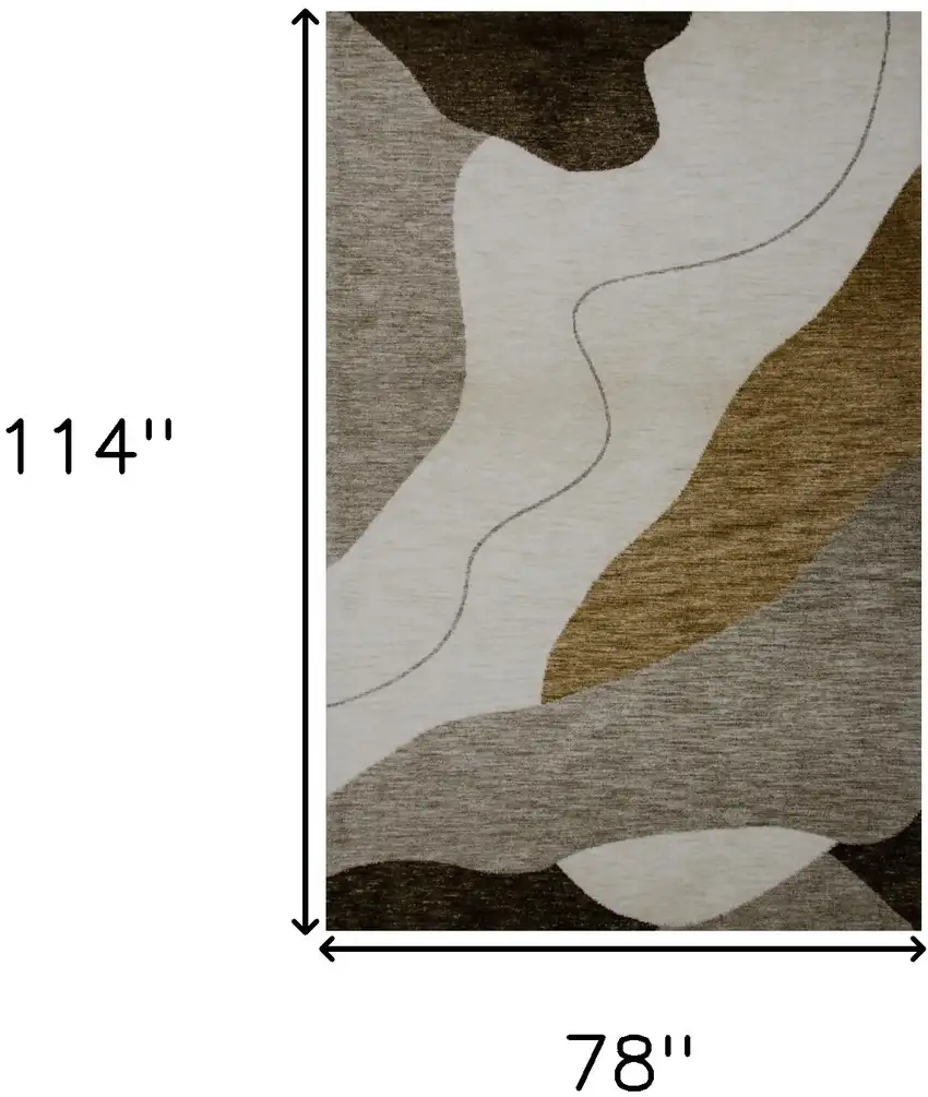 Beige and Brown Abstract Power Loom Distressed Area Rug Photo 3
