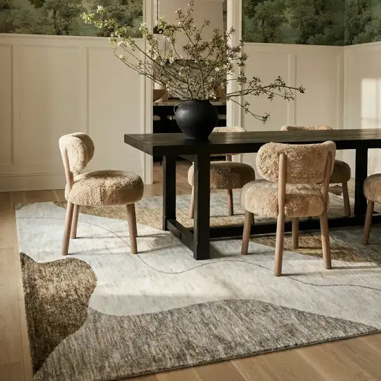 Beige and Brown Abstract Power Loom Distressed Area Rug Photo 9