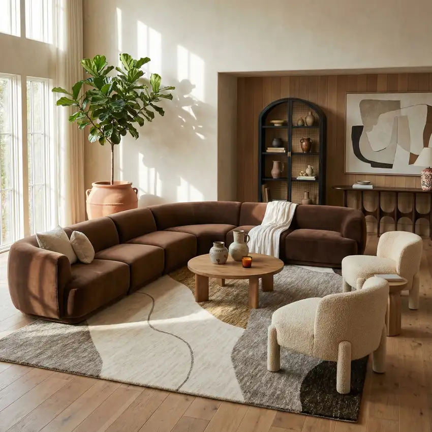 Beige and Brown Abstract Power Loom Distressed Area Rug Photo 4