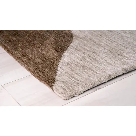 Beige and Brown Abstract Power Loom Distressed Non Skid Area Rug Photo 3