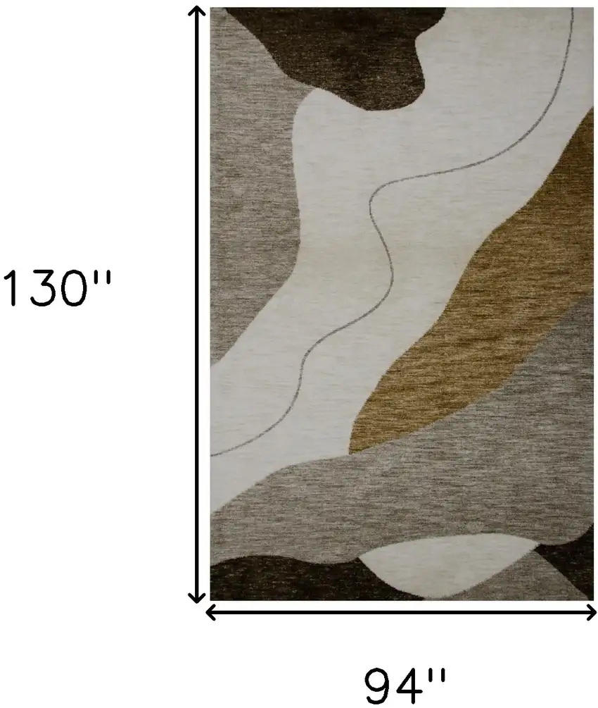 Beige and Brown Abstract Power Loom Distressed Area Rug Photo 3