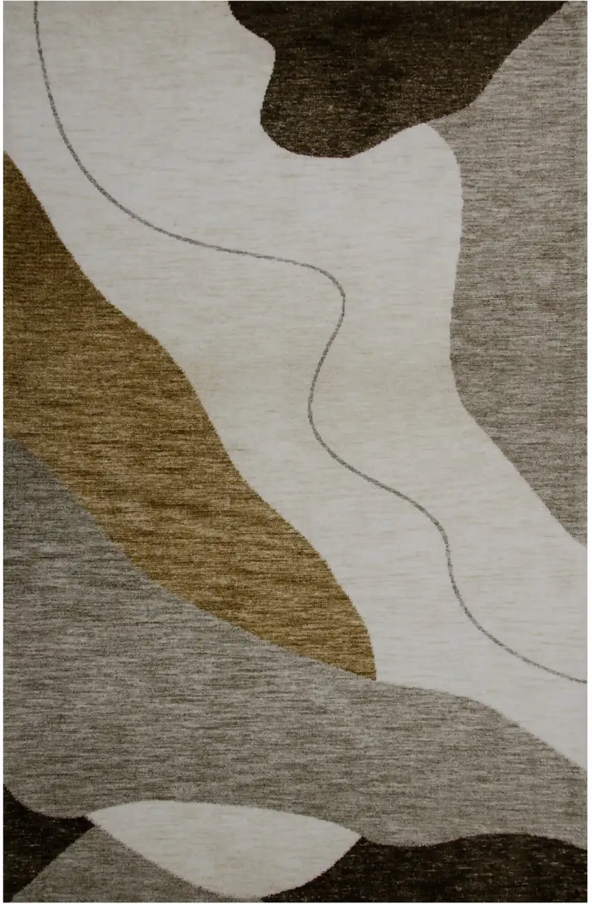 Beige and Brown Abstract Power Loom Distressed Area Rug Photo 4