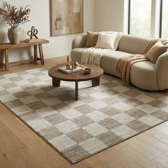 Beige and Brown Checkered Area Rug Photo 7