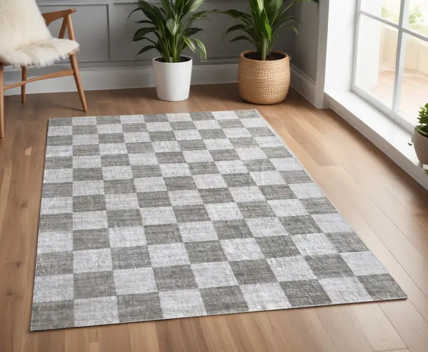 Beige and Brown Checkered Area Rug Photo 5